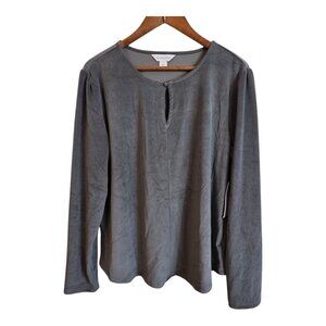 🔴 Liz Claiborne Women's Ribbed Henley Top Key Hole Front Grey X-Large